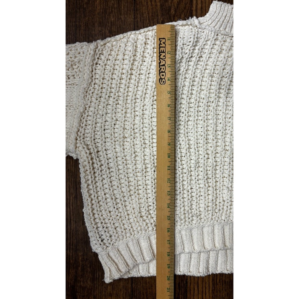 POL Chunky Crochet‎ Cropped Knit Sweater, White, Small, Mock Turtleneck - Picture 6 of 9